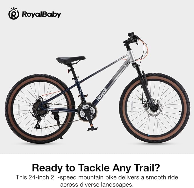 RoyalBaby Kids Mountain Bike for Boys and Girls, Ultra-Light Aluminum 20-26 Inch Wheel Bicycle for 6-14 Years Old Children, 7/21-Speeds Drivetrain