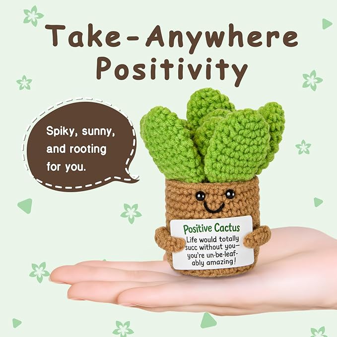 Emotional Support Crochet, Positive Crochet Cactus, Encouragement Gifts for Women Men Birthday Christmas Self Care Friends Coworkers Relaxation Gift Desk Home Fall Decor Inspirational Support