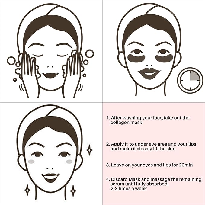 40 Pairs 24K Gold Eye Masks & Lip Masks, Crystal Collagen Under Eye Patches for Puffy Eye, Moisturizing Skin Care Lip Eyes Patches for Dark Circles, Wrinkles and Fine Lines (gold and peach red)