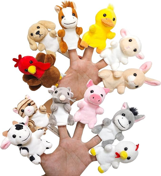 12Pcs Finger Puppet Set, Realistic Plush Animal Finger Puppet Role-Playing Story Finger Puppet Farm Animal Theme Soft Plush Toy for Kids