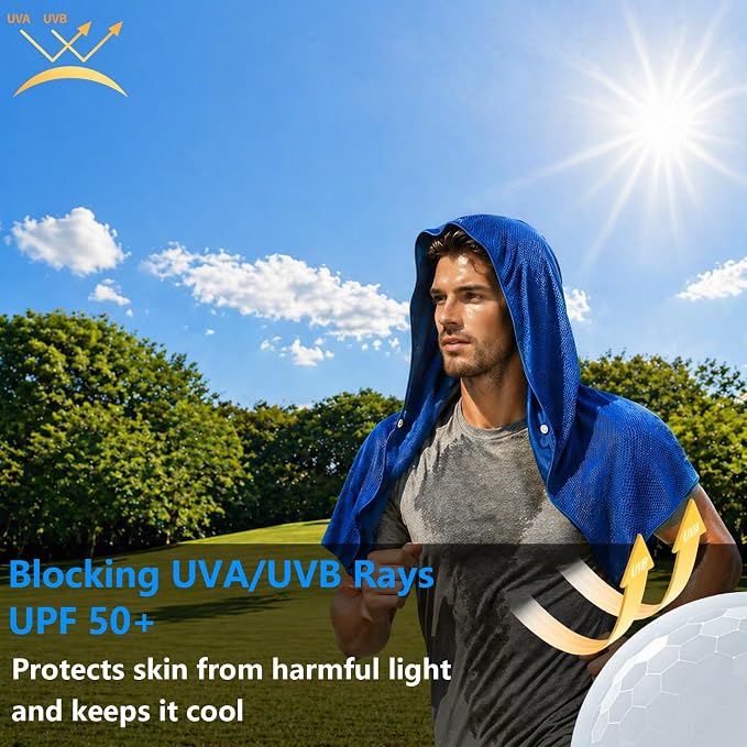 Jaende Cooling Hoodie Towel, UPF 50+ Sun Protection Ice Towel, Instant Cooling Towels for Neck and Face, Perfect for Sports, Gym, Workout, Yoga, Running & Hot Weather