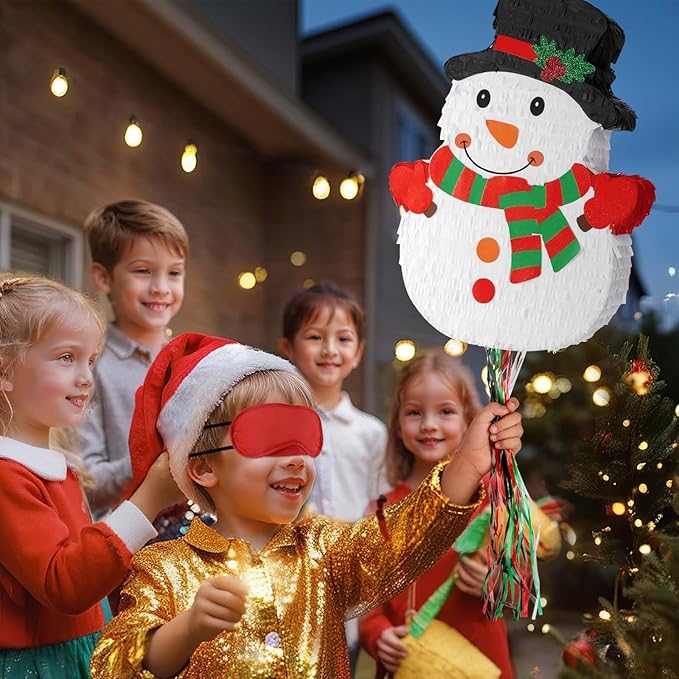 WERNNSAI Christmas Snowman Pinata - Christmas Decorations Snowman Party Game for Kids Merry Xmas Party Decor Supply Winter Festival Gift Favor White Snowman Pinata Large Pull String with Blindfold Bat