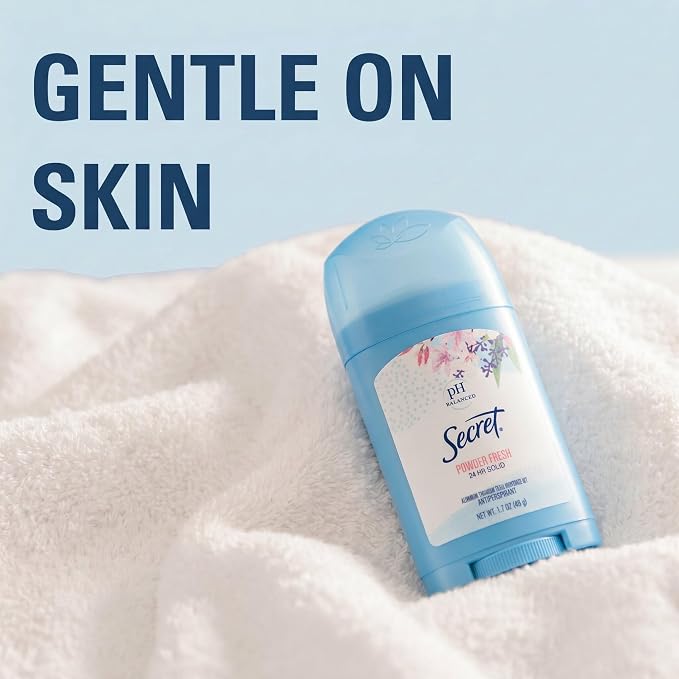 Secret Antiperspirant and Deodorant for Women, 24hr Sweat & Odor Protection, PH Balanced Protection, Gentle on Skin, Wide Solid, Travel Size, Powder Fresh Scent, 1.7 oz