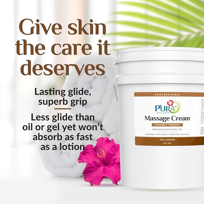Coconut Therapy 5 Gallon Massage Cream, Coconut Oil, Professional, Massage Therapy, Deep Tissue, Unscented, Natural Ingredients, Skin Hydrating, Moisturizing, Muscle Relief, for Bruising