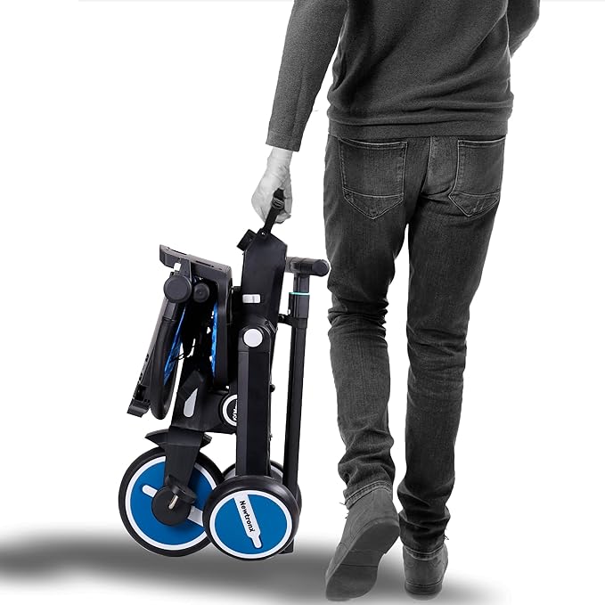 Adventure Pro Summer Edition - Foldable Tricycle for Toddlers-Big Canopy, Basket,Travel Backpack and Parent Bag - Toddler Tricycle for Ages 10 Months to 5 Years (Waves/Blue)
