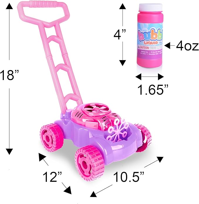 ArtCreativity Bubble Lawn Mower for Toddlers 1-3, Kids Bubble Machine for 1-Year-Old Girl Gifts, Summer Outdoor Push Gardening Toys for Kids Age 1 2 3+ Halloween Birthday Gifts for Preschool Girls