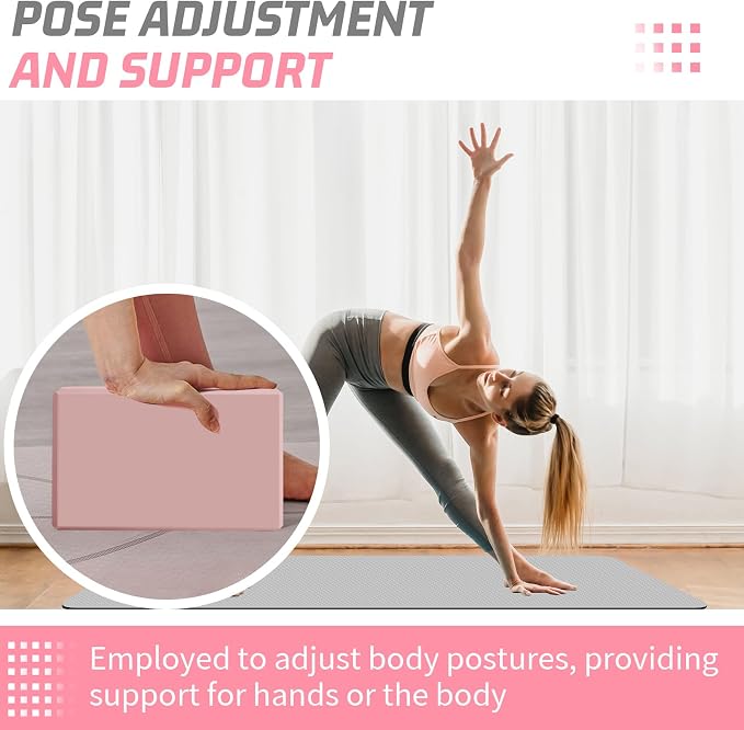 Yoga Blocks 2 Pack 3x6x9IN Foam Block Supportive Latex-Free with Beveled Edges, Non-Slip Exercise Blocks for Pilates, Meditation, Balance, Stretching and Deep Poses