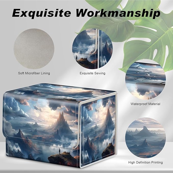 DEGDFSGR for TCG MTG Card Game Storage Box Organizer Trading Card Case Commander Deck Box Magnetic Closure Creative Pattern Up to 200 Cards, High Mountains Sea Of Clouds