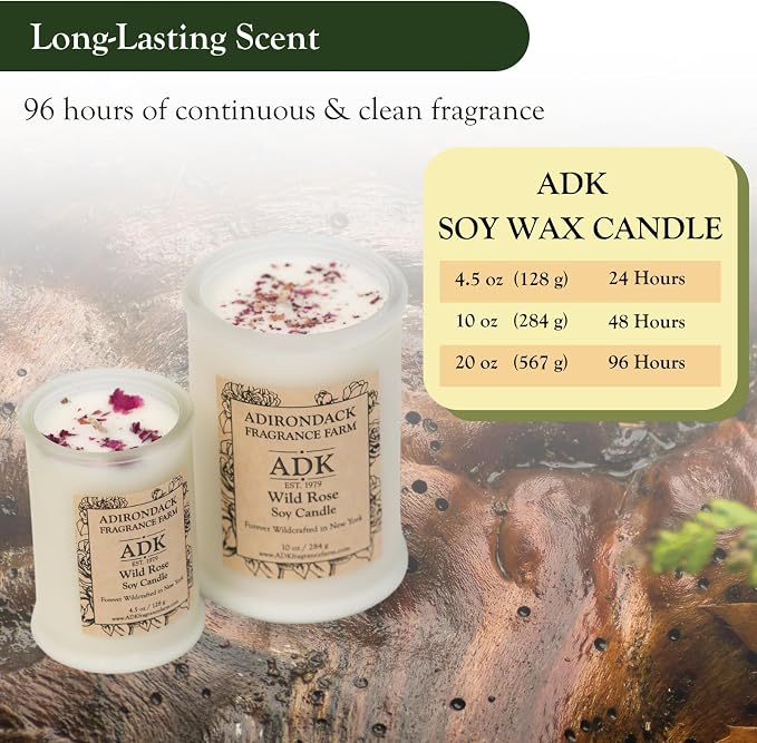 ADK Wild Rose Scented Candle, 20 Oz Aromatherapy Candle, Proudly Poured in The USA, Natural Wax for Relaxation and Home Décor, for Gift, Kitchen, and Living Spaces
