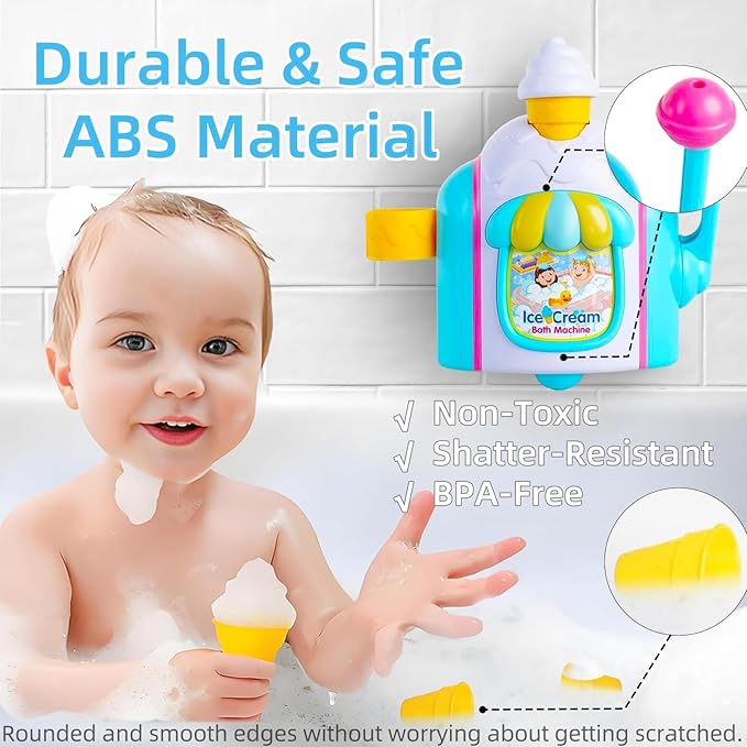 Bath Toys for Kids Ages 3-5, Ice Cream Bath Machine, Bubble Bath Toy, Ice Cream Foam Maker Bathtub Toy with Anti-Slip Buckle Not Fall, Bathtub Shower Toys for Toddlers Ages 6-12-18 Month