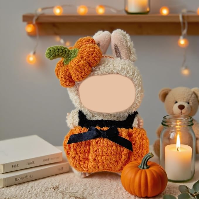 17cm Doll Clothes, Halloween Witch Hat and Pumpkin Costume Set Handcrafted Crochet Halloween Clothes for 6.7"(No Doll Included) (Style02)
