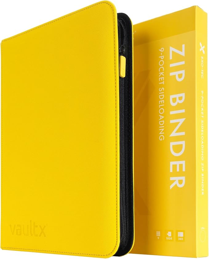Vault X 9 Pocket Zip Binder, 360 Cards, Exo-Tec Material, 20 Side-Loading Pages (Yellow)