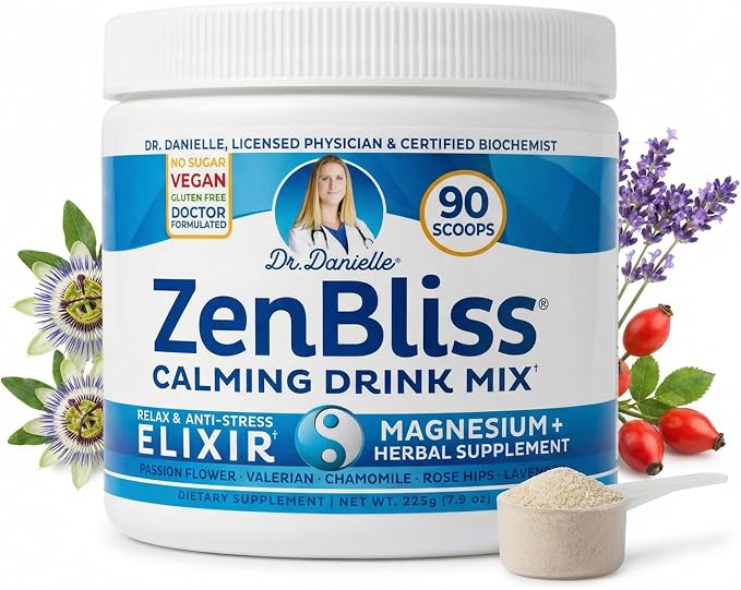 Zenbliss Calming Magnesium Drink Mix for Relaxation & Muscle Comfort – Magnesium Powder Supplement for Stress Support – By Dr. Danielle
