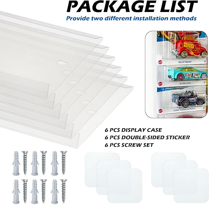 12 Pack Clear Model Car Display Case - Holds up to 120 Cars, Compatible with Hot-Wheels Packaged Diecast Blister, Toy Storage Organizer Wall Mount Display Case