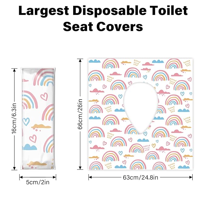 40 Pack Toilet Seat Covers Disposable for Kids Toddlers & Adults, Extra Large Waterproof Toilet Cover Individually Wrapped Travel Essential Portable Potty Training in Public Restrooms, Trip - Rainbow