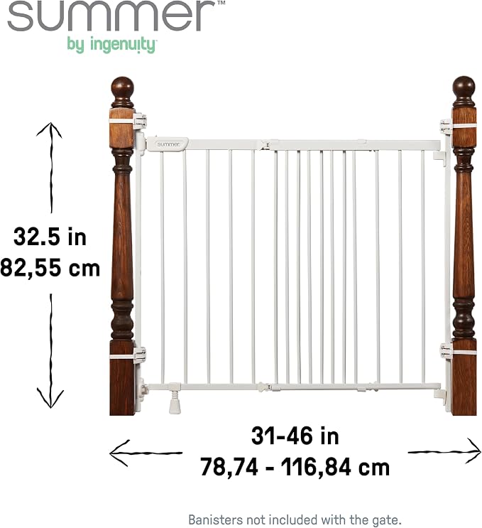 Ingenuity Stairway+ 46W Series Safety Pet and Baby Gate, 31"-48" Wide, 32.5" Tall, Pressure or Hardware Mounted, Install Wall to Wall or Bannister to Bannister to Bannister in Doorway or Stairway