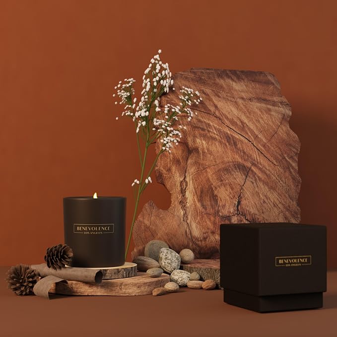 Benevolence LA Premium Pine Wood Scented Candle – Long-Lasting, 45-Hour Burn – Luxury Natural Soy Candle for Home – Aromatherapy & Room Decor – 8oz