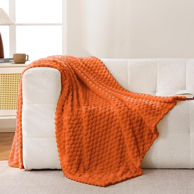 Bnuitland Orange Flannel Throw Blanket (50X40 inches), 300 GSM Fleece Cozy Warm Soft Lightweight Bed Sofa Blanket for Babys and Pets, Suitable for All Seasons