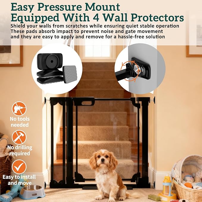 Clear Acrylic Baby Gate 29.5-37.8" Wide Pressure Mount Clear Dog Gate Indoor - No Drill Auto Close, Walk Through Baby Gates for Stair & Doorways & Hallway