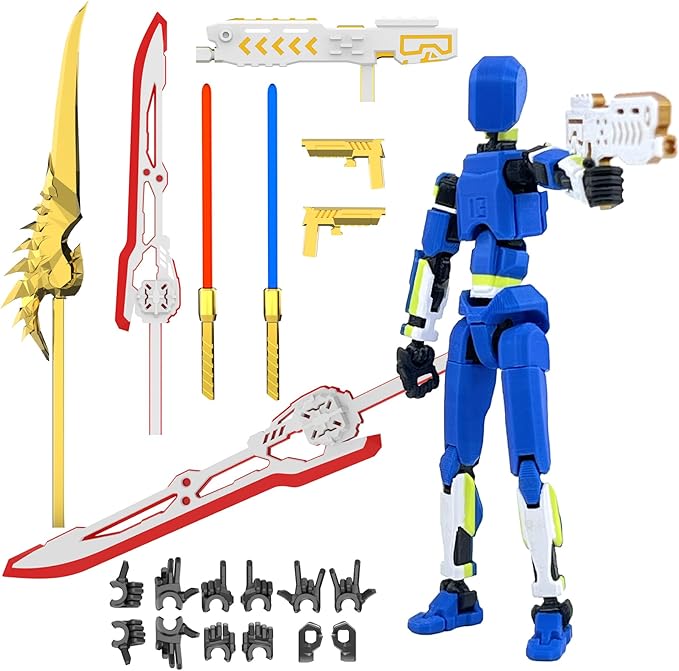 T13 Action Figure Already Assembled, Multi-Colored Titan 13 Action Figure Set Dummy with Laser Saber 3D Printed T 13 Lucky Robo Nova 13 Action Figures, Figura de acción t13 (Blue-W-GY)