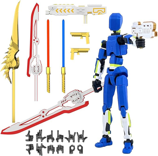 T13 Action Figure Already Assembled, Multi-Colored Titan 13 Action Figure Set Dummy with Laser Saber 3D Printed T 13 Lucky Robo Nova 13 Action Figures, Figura de acción t13 (Blue-W-GY)