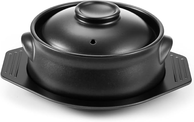 1 Pcs Korean Stone Pot Clay Cooking Pot Set Ceramic Sizzling Hot Bowl Korean Bibimbap Soup Dolsot Bowl with Lids for Ttukbaegi and Koreans Stew (84 oz)