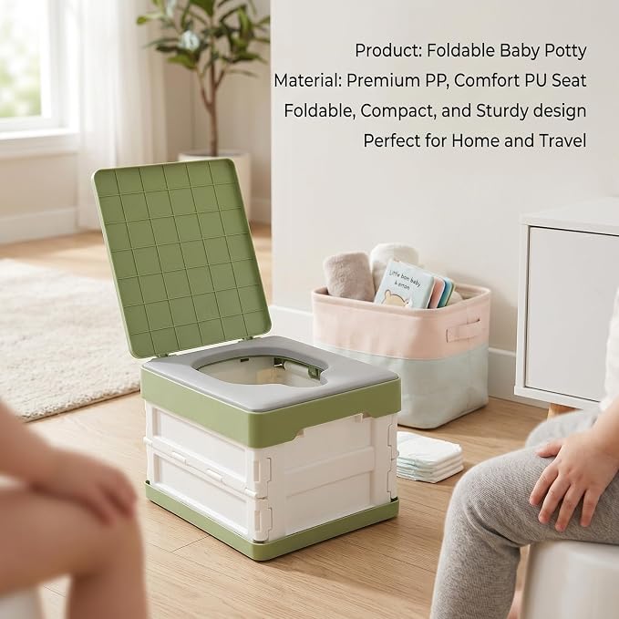Generic Foldable Travel Potty, Portable Toddler Potty Training Toilet with PU Soft Seat Leak Proof for Car Camping Outdoor