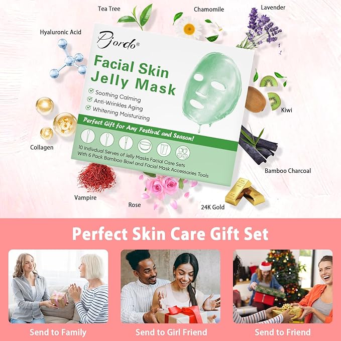 Jelly Masks Set for Facials Professional Spa,10 Pack Jelly Mask Powder with Mixing Bowl Set, Peel Off Hydrojelly Mask for Hydrating, Nourishing & Soothing, Gifts for Women