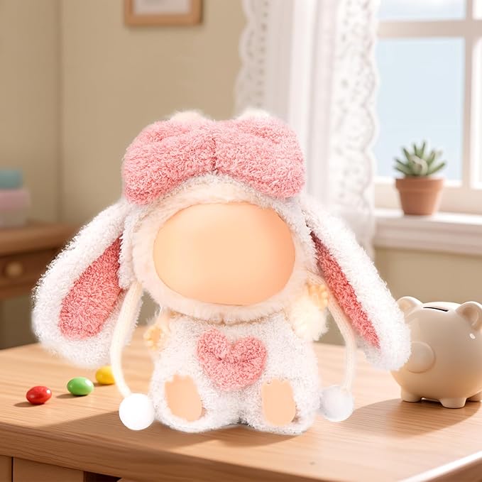 Handmade Doll Clothes Outfit Set,17cm Dolls Keychain Accessories for Kawaii Clothing Set, Pink Rabbit Ears Clothes,Faking Animal Style Outfit Jumpsuit(NO Doll)