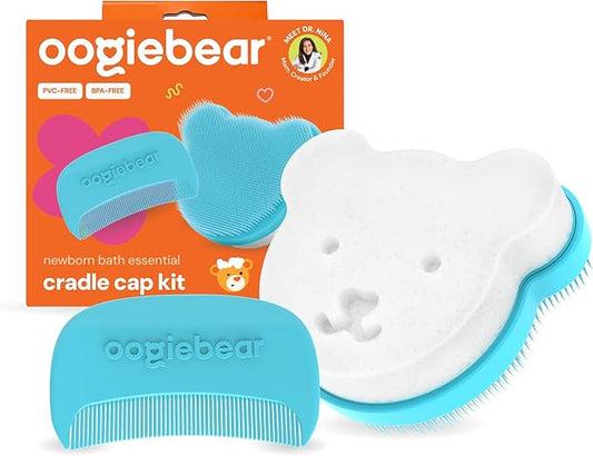 oogiebear Cradle Cap Brush Kit for Babies – Gentle and Safe Scalp Massage Care with Sponge, Brush, and Comb for Newborns and Babies