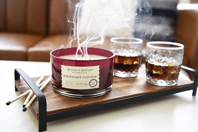 Candle-Lite Scented Candles for Men, Midnight Cognac Fragrance, 16.25 oz Jar, 3-Wick, 51 Hours of Burn Time, Masculine Aromatherapy with Long Lasting Scent, Ideal Gift for Father's Day and Home Decor