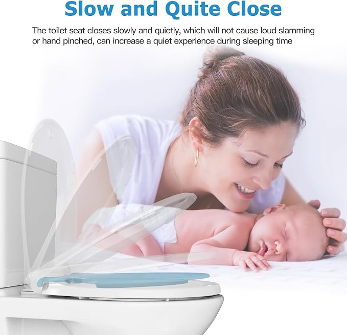 GarveeTech Toilet Seat With Toddler Seat Built In, Round Toilet Seat for Potty Training, Fits Both Adults and Children, Slow Close and Magnetic Closure - Ideal for Family Bathroom(Round Blue)