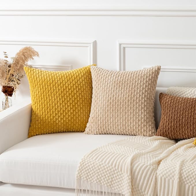 Kevin Textile Soft Corduroy 16"x24" Pillow Cover 1 Pack, Mustard Yellow | Boho Stripe Plush Corduroy Decorative Oblong Cushion Cover Modern Farmhouse Home Decor for Sofa Couch Bed Chair