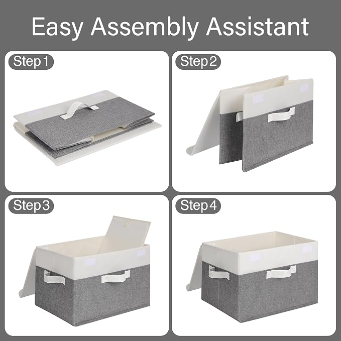 GRANNY SAYS Memory Keepsake Storage Box, Fabric Storage Bins with Lids | Flip-Top Lid, Collapsible, Stackable, 3 Handles, Ideal for Closet Clothes Blanket Toys, Large, White/Gray, 2-Pack