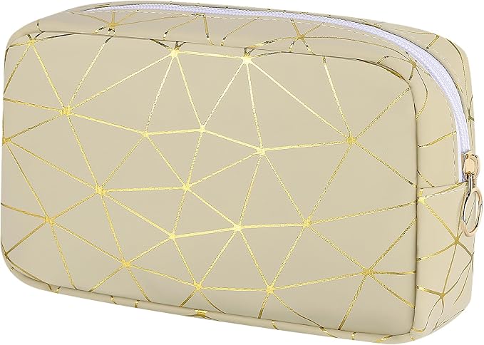 Likesing Period Bag for Girls Womens, Leather Sanitary Napkin Storage Bag, Portable Menstrual Pad Bag Period Pads Pouch (Beige Gold)