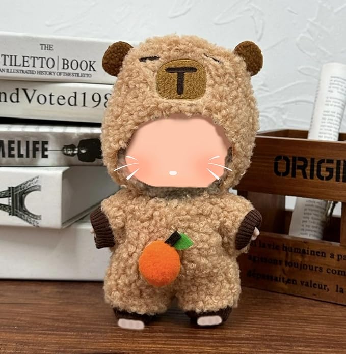 3-Piece Knit and Plush Doll Outfit Set for 17cm Collectibles - Plush Bear Hoodie Set (Hoodie+Outfit+Camera) - No Doll Included