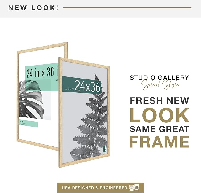 MCS Studio Gallery 24x36 Poster Frame Natural Woodgrain Engineered Wood, Vertical & Horizontal Wall Hanging Large Picture Frame for Photos, Posters & Art Prints (2-Pack)