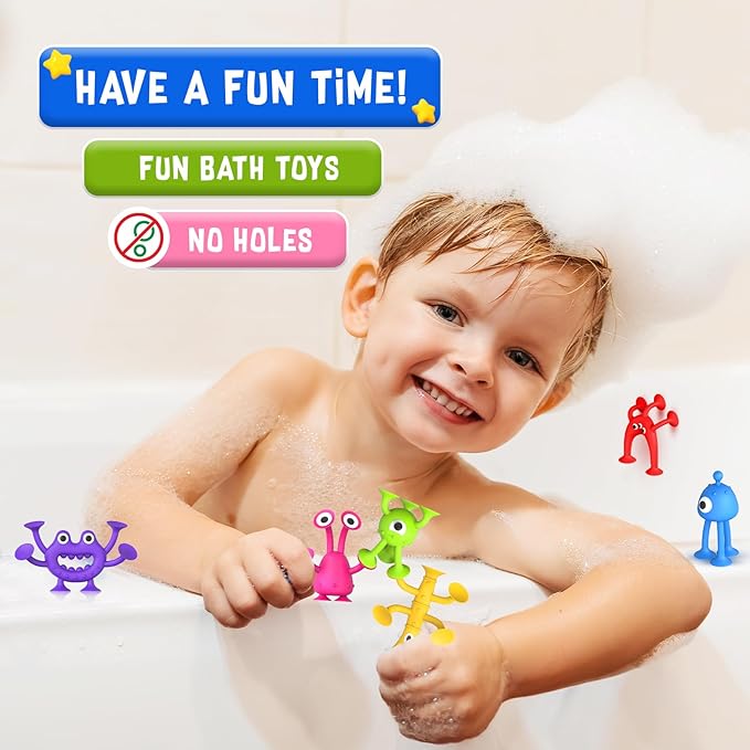 Baby Bath Toys Suction Toy: No Hole Bath Toy for Baby Toddlers - Kids Mini Sensory Fidget Suction Cup Toys for Boys Girls - Window Building Toy Gifts Easter Basket Stuffers Egg Fillers (Ages 3+)