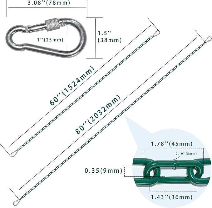 2 Swing Chains Heavy Duty (83") Fully Plastic Coated with 4 Free Quick Links Anti-Rust Iron Link Chains for Playground Kids Tree Swing Seat Accessories and Replacement