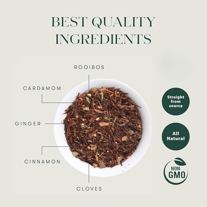 Luxmi Estates Rooibos Chai Herbal Tea, 50 Biodegradable Tea Bags (100g, 3.53oz, 50 Cups) | South African Rooibos with Indian Chai Spices - Cardamom, Cinnamon, Ginger & Cloves | Chai Bulk Pack, Caffeine Free, Vegan