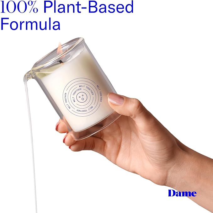 Dame Products Massage Oil Candle, Plant-Based Skin & Body Candle for Relaxing Massage, Moisturizing & Calming Aromatherapy Candle with Kava Kava, Vegan, Non-Toxic, Green Tea, Fig & Virginia Cedar Wood