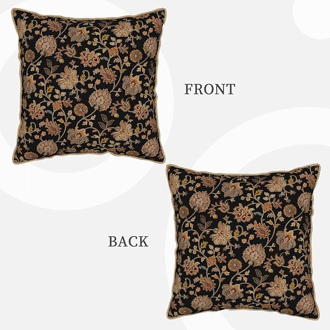 Vintage Tapestry Velvet Pillow Covers 20x20 In Black Brown Bohemian Boho Carpet Throw Pillows for Couch Soft Cushion Covers Rustic Retro Rug Pillow Cases for Sofa Bed Living Room Outdoor Pillowcase