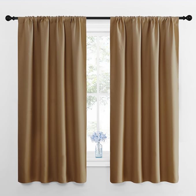NICETOWN Kitchen Curtains, Short Blackout Drapes, Gold Brown, 34" Wide by 54" Long, 2 PCs, Thermal Insulated Blackout Curtain Panels for Kids Room, Play Room