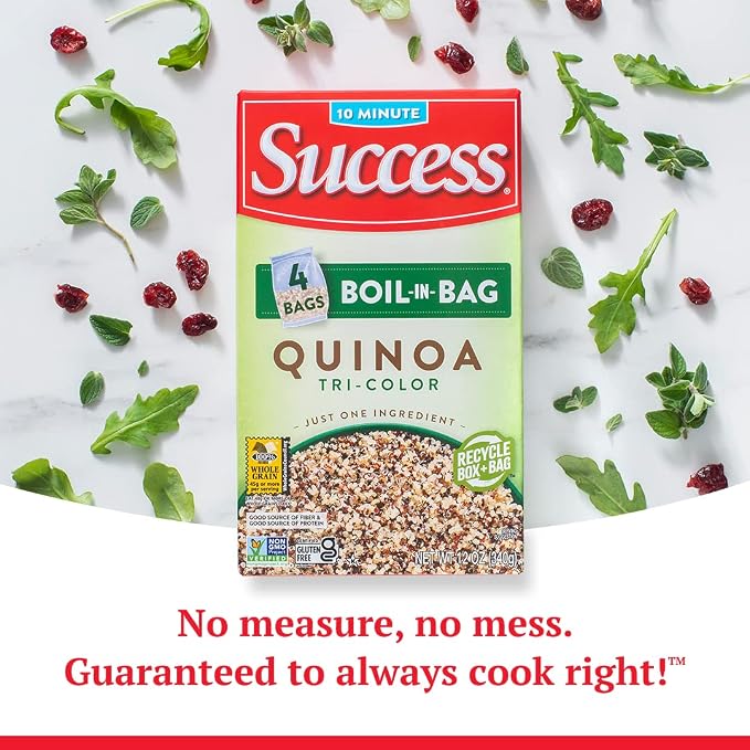 Success Boil-in-Bag Quinoa, Tri-Color Quinoa, 12-Ounce Box, Pack of 1 | Quick quinoa bag for easy meals, stovetop or microwave, ready in 10 minutes, gluten-free, kosher, non-GMO
