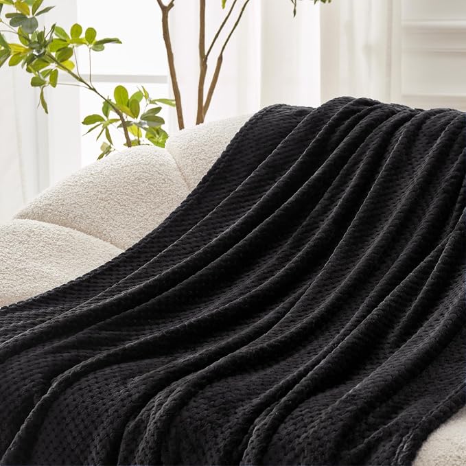 Exclusivo Mezcla Soft Waffle Fleece Bed Blanket Twin XL Size, Black | Lightweight Plush Blanket for Bed, Couch, Sofa, Cozy Fluffy Design for Bedroom, Guest Room, All Season, 90x66 Inches