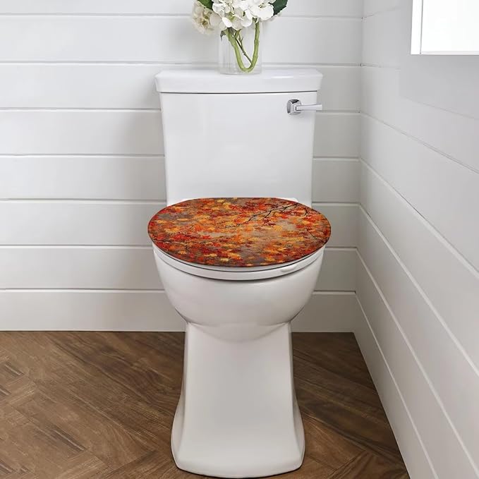 Toilet Seat Cover, Comfortable and Dustproof Toilet Lid Cover,Maple Leaf Design Machine Washable and Reusable Toilet Lid Cover