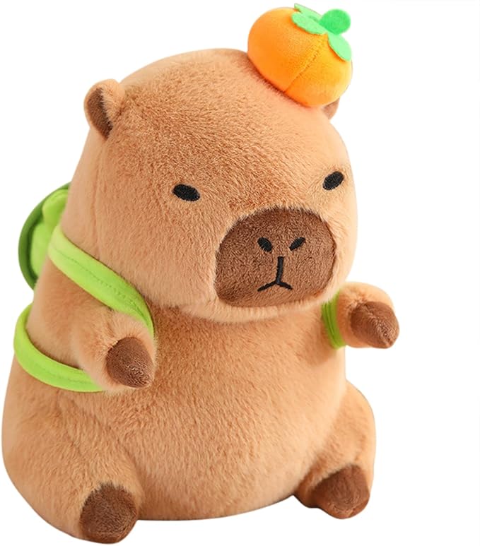 Ditucu Cute Orange Capybara Plush Pillow with Turtle Backpack Stuffed Animal Capibara Plushies Toys Gifts for Kids Brown 11 inch