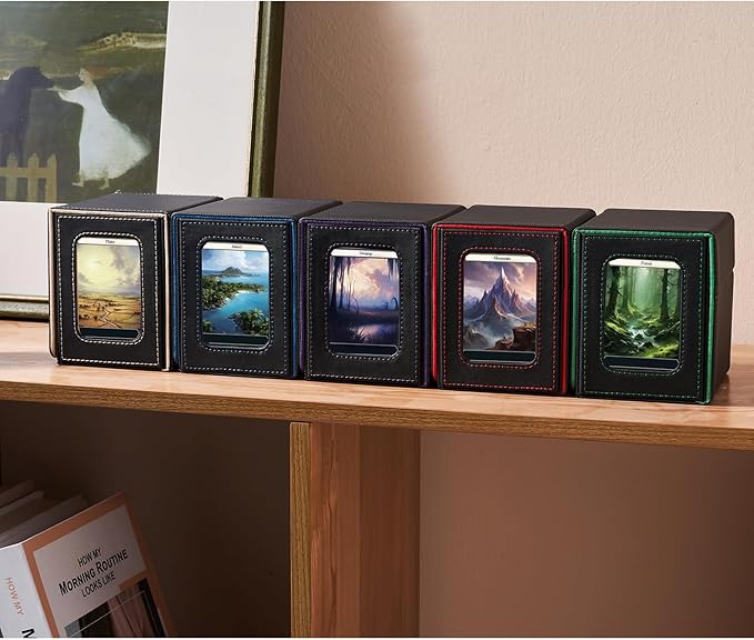 Mage Tech Card Deck Box for MTG Commander - Patented Design, Commander Display, Fits 100 Double-Sleeved Cards, 35pt Card Brick & Dice Tray - Justice Black
