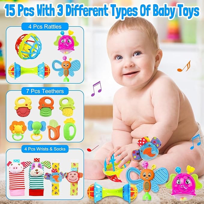 Baby Rattles 0-6 Months: Baby Toys 6-12 Months Infant Toys 0-3 Months Newborn Toys Teething Toys 3-6 Months - Baby Teether Wrist Socks Gifts Valentines Day Gifts for Kids