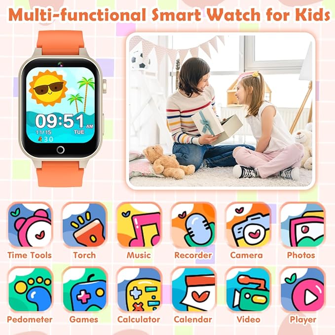 Kids Games Watch, with 26 Puzzle Games, Touch Screen, HD Camera, Alarm Clock, Toys for Ages 3-12 Years Old.Birthday Gift for Boys Girls (Orange)